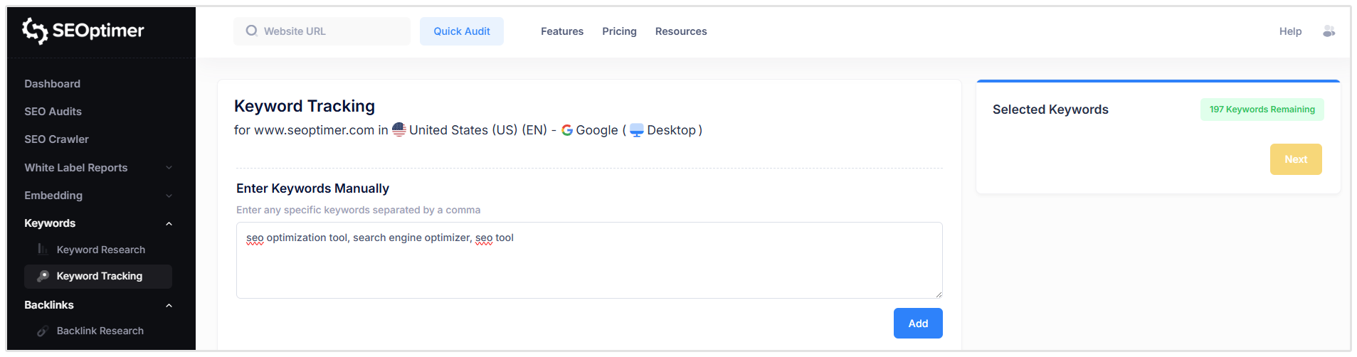 Manually Selecting Keywords